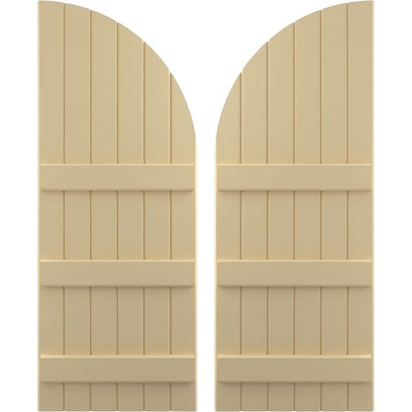 Ekena Millwork Americraft 6-Board (3 Batten) Wood Joined Board-n-Batten Shutters w/ Arch Top, ARW401BQ621X77NTH, PR ARW401BQ621X77NTH - main